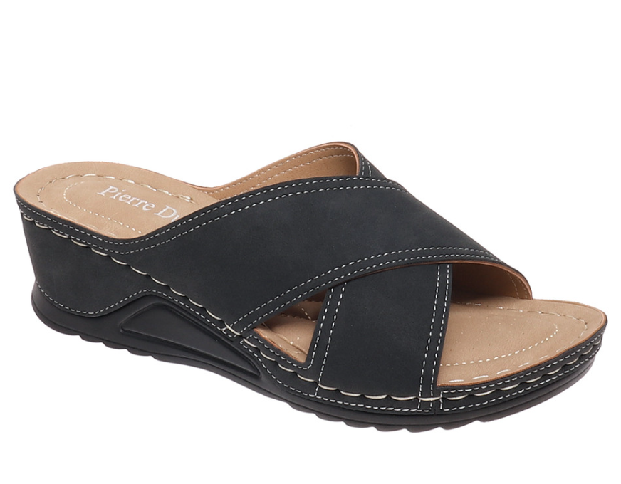 Pierre Dumas Anna-1 Women Slip On Wedge Heel Open Toe Sandal -Black