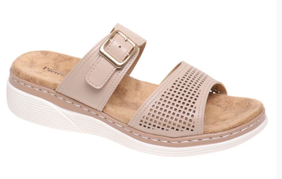 Pierre Dumas Barletta 1 Women Slip On Wedge Heel Open Toe Sandal -Taupe