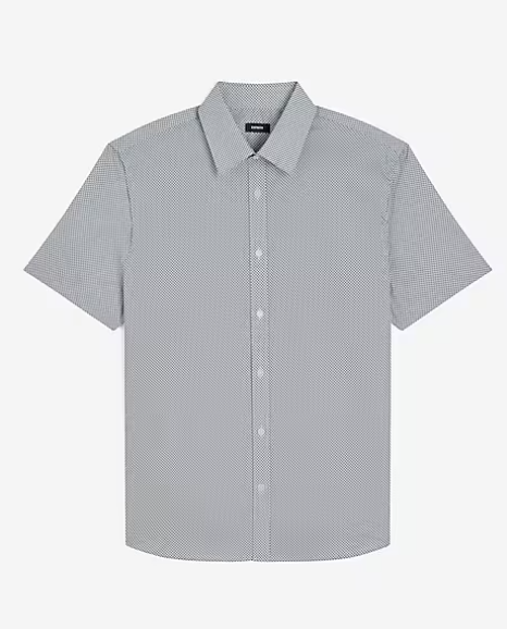 express short sleeve dress shirt Express Mini Geo Short Sleeve 1MX Dress Shirt-White