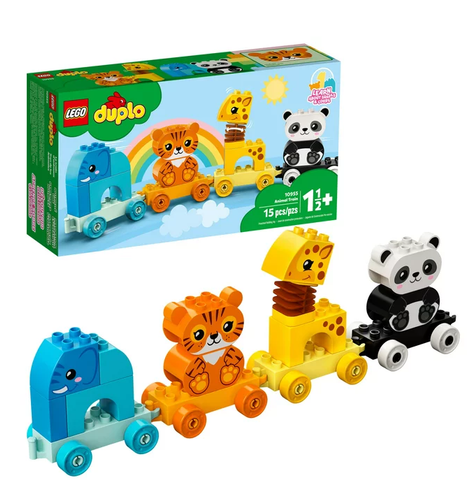 LEGO DUPLO My First Animal Train 10955, Toddler Train Set with Elephant, Tiger, Panda and Giraffe Figures, Preschool Toy for Kids 1.5 - 3 Years Old