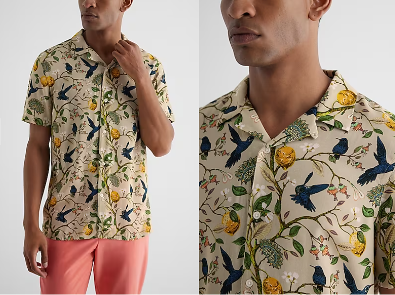 Express Nature Print Rayon Short Sleeve Shirt-Oyster