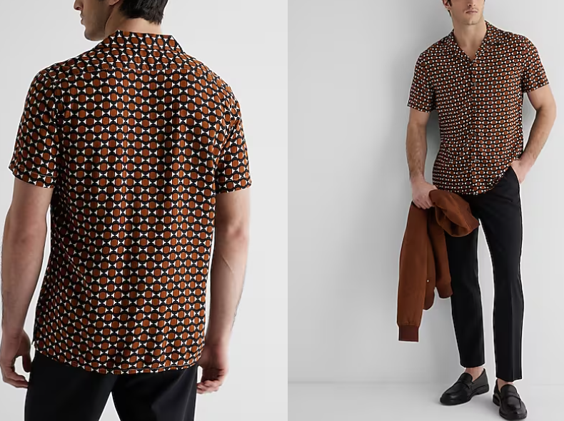 Express Geo Print Rayon Short Sleeve Shirt-Jet Black