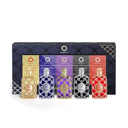 Orientica Luxury Collection 5 Piece Eau de Parfum Miniature Discovery Set for Unisex (Amber+Bleu+Velvet+Saffron+Rougue) 5x7.5ml