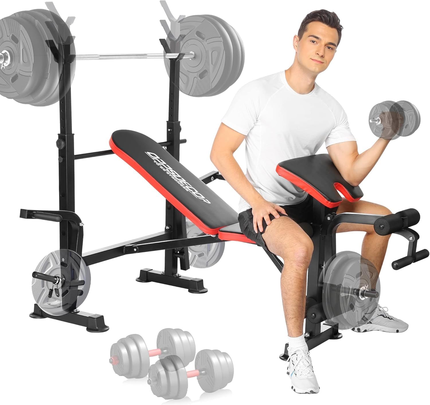 OppsDecor Weight Bench Adjustable Workout Bench Fitness Barbell Rack Strength Training for Home Gym