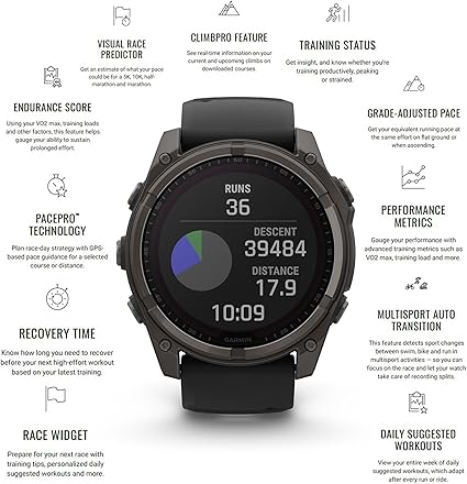 Garmin fēnix 8 – 43 mm, AMOLED Sapphire, Carbon Gray DLC Titanium with Black/Pebble Gray Silicone Band (010-02903-20)