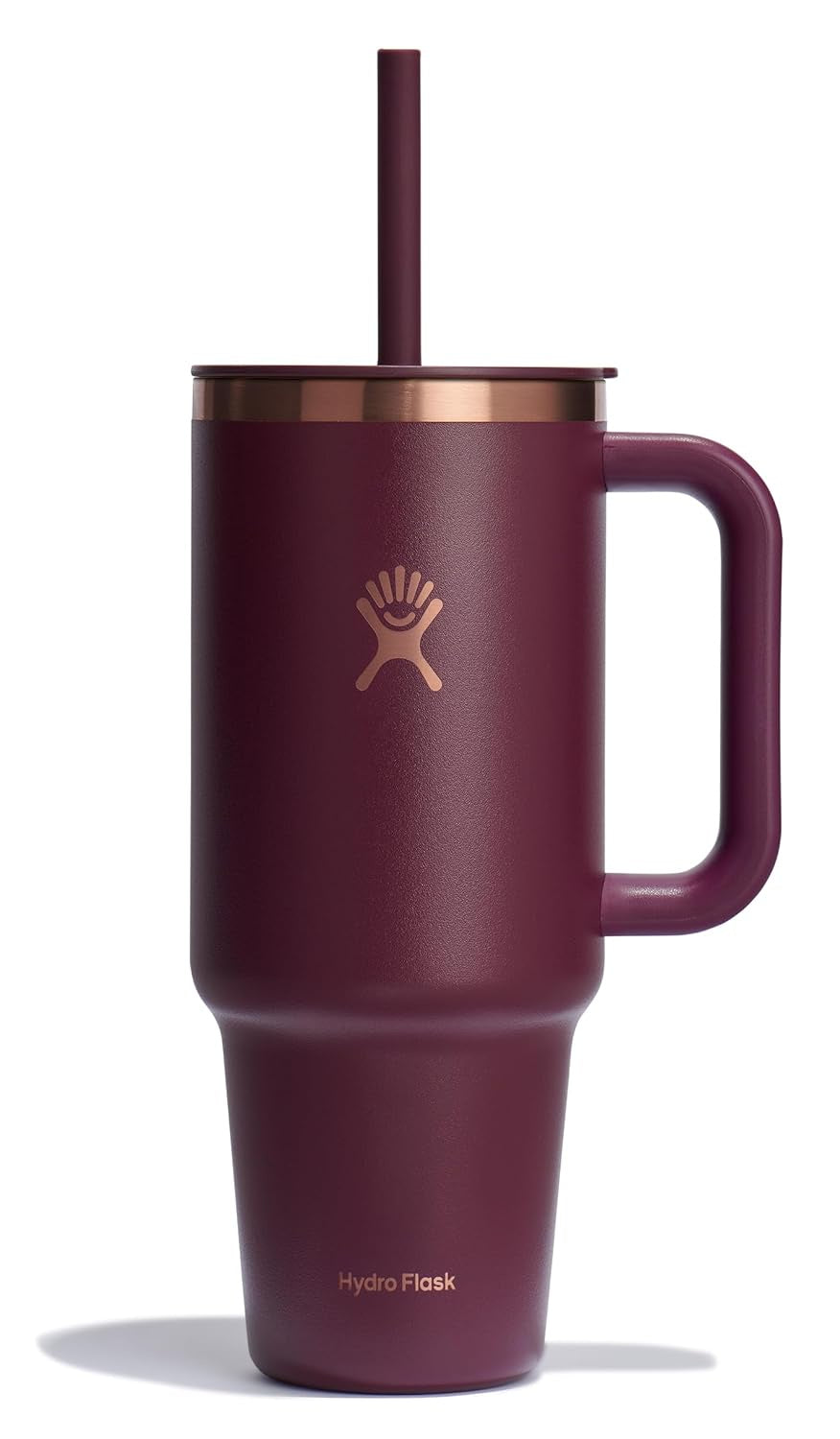 Hydro Flask 40 Oz Travel Tumbler with Handle, Lid and Straw - Insulated Stainless Steel in 40 Oz Black Cherry Rose Gold