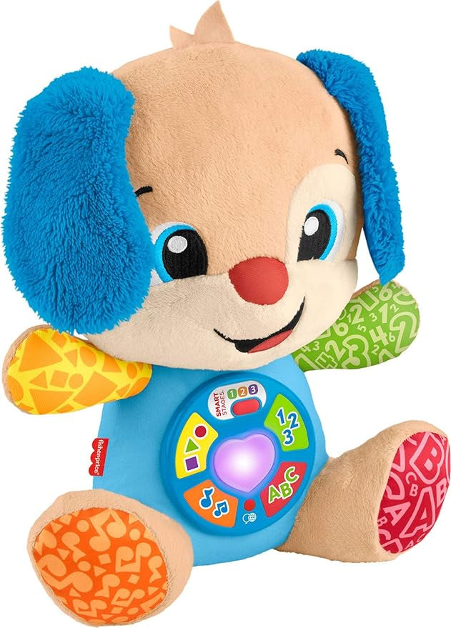 Fisher Price Baby Learning Toy Laugh & Learn Smart Stages Puppy Musical Plush with Smart Stages for Infants Ages 6+ Months, Multilanguage Version