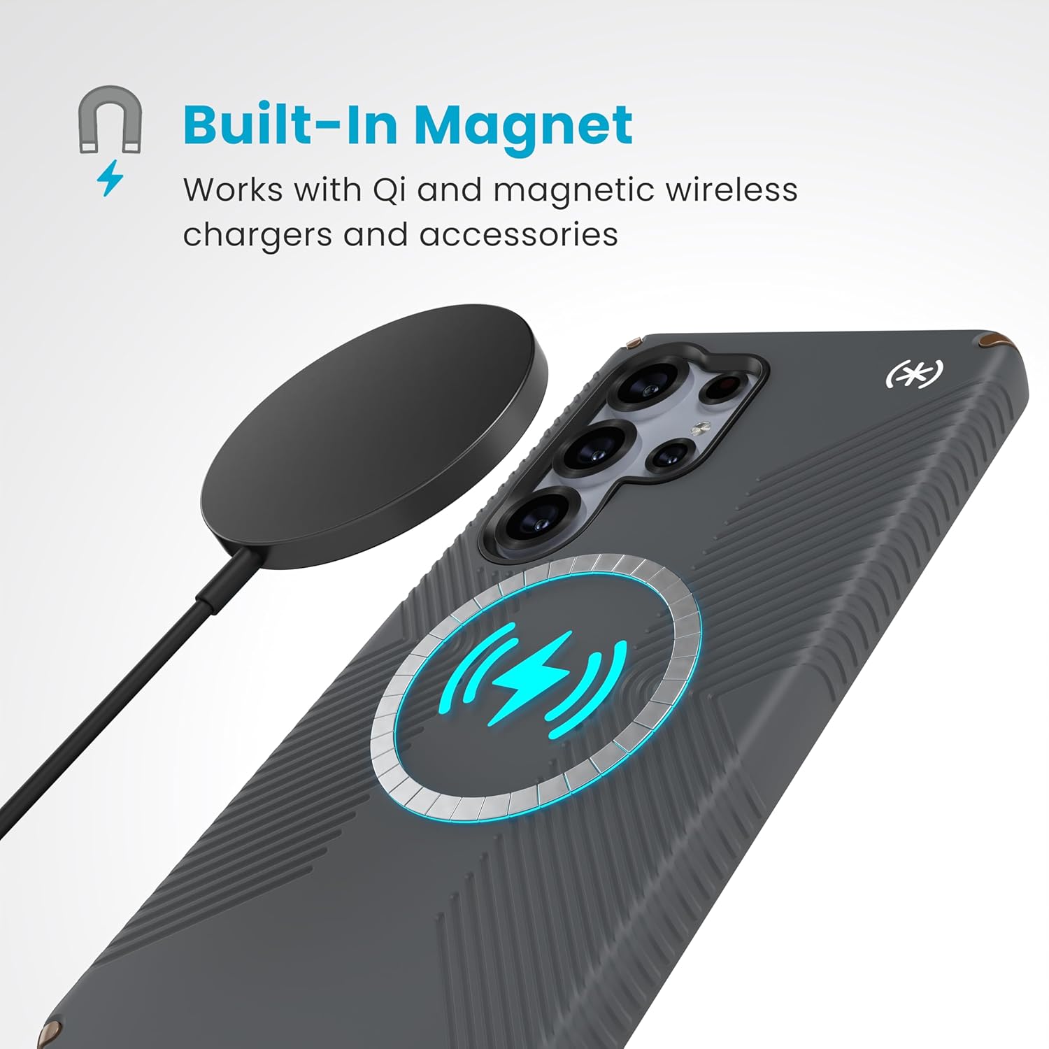 Quikcell Speck Presidio2 Grip + Magnet Case for Samsung Galaxy S25 Ultra – Black/Slate Grey/White