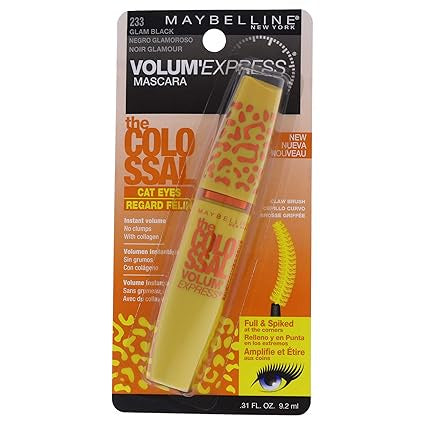 Maybelline 233 New York Volume Express Colossal Cat Eyes  Mascara , Glam Black, 0.31 Fl Oz