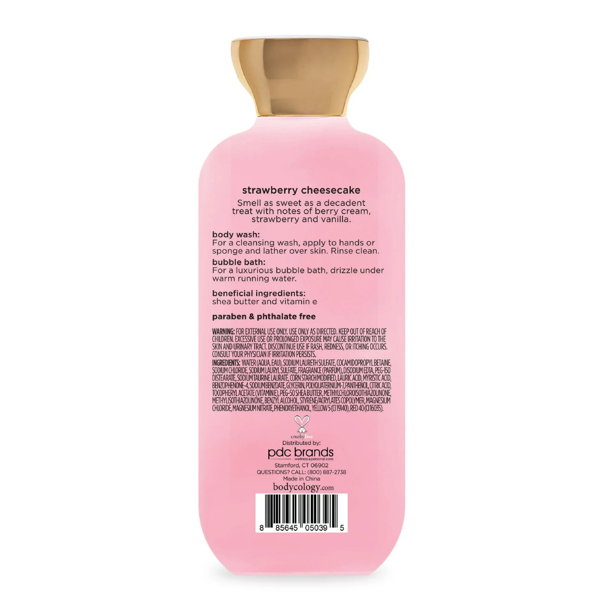 Bodycology Strawberry Cheesecake 2-in-1 Body Wash & Bubble Bath 16oz – Sweet Scented Moisturizing Cleanser