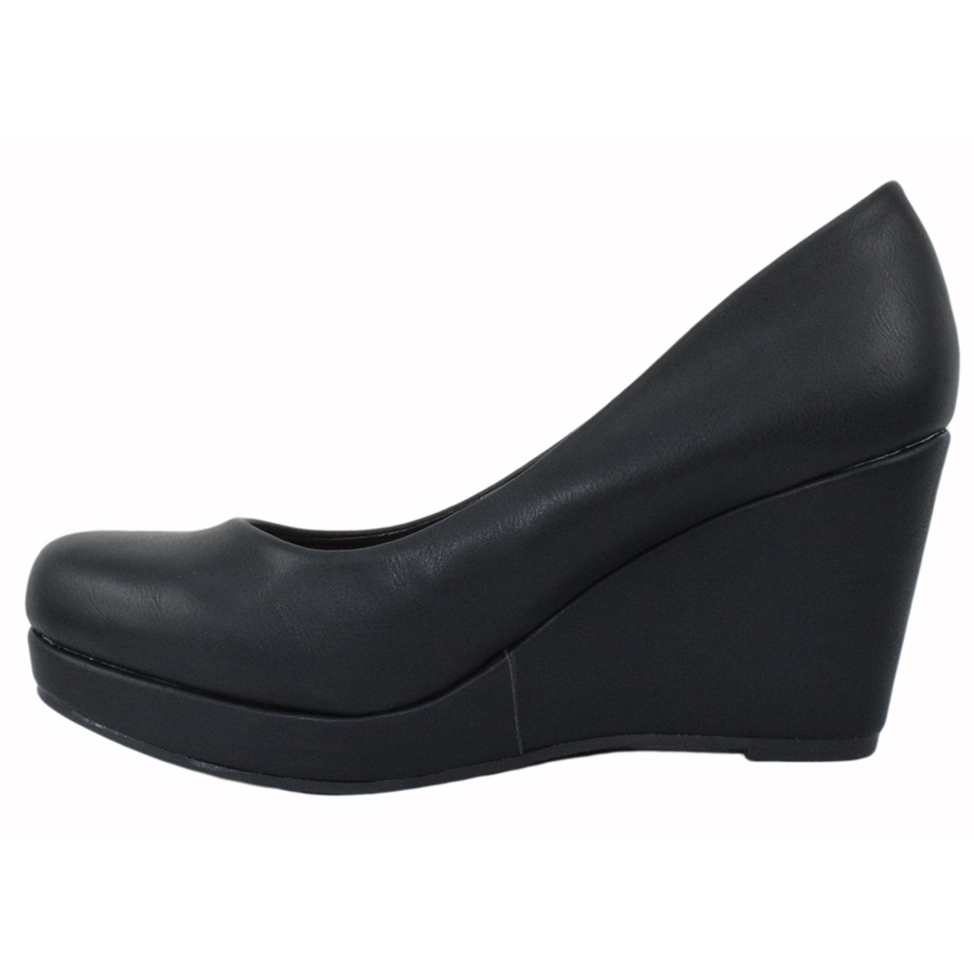 City Classified Corey Comfort Black PU Women Dress Shoe – Low Heel Slip-On Work Pumps with Cushioned Comfort