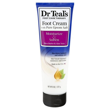 Dr Teal's Pure Epsom Salt Foot Cream, Moisturize & Soften with Shea Butter & Aloe Vera 8 oz