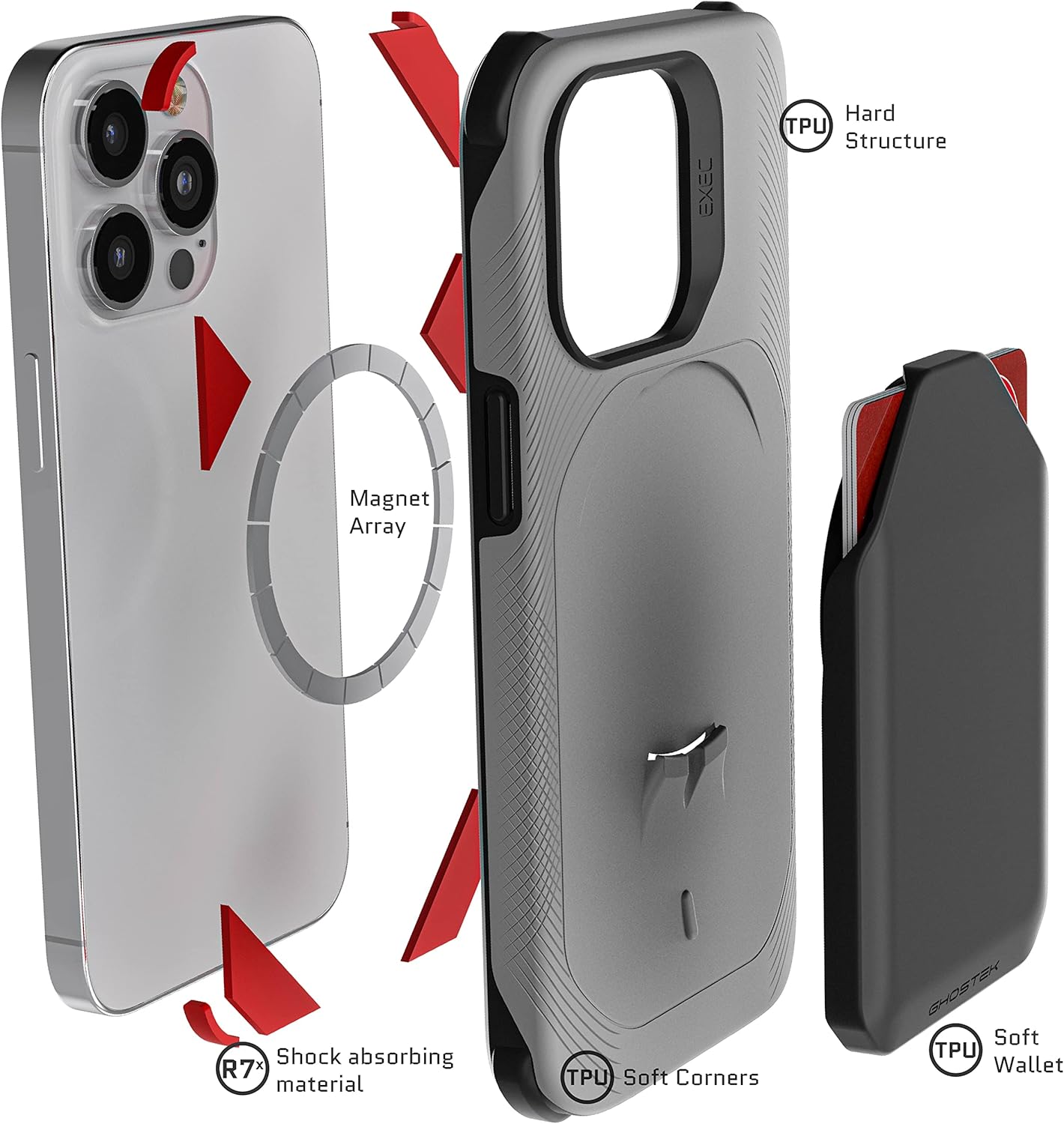 Ghostek EXEC 5 Aesthetic Magnetic Wallet Case – Slim Protective Card Holder Phone Case