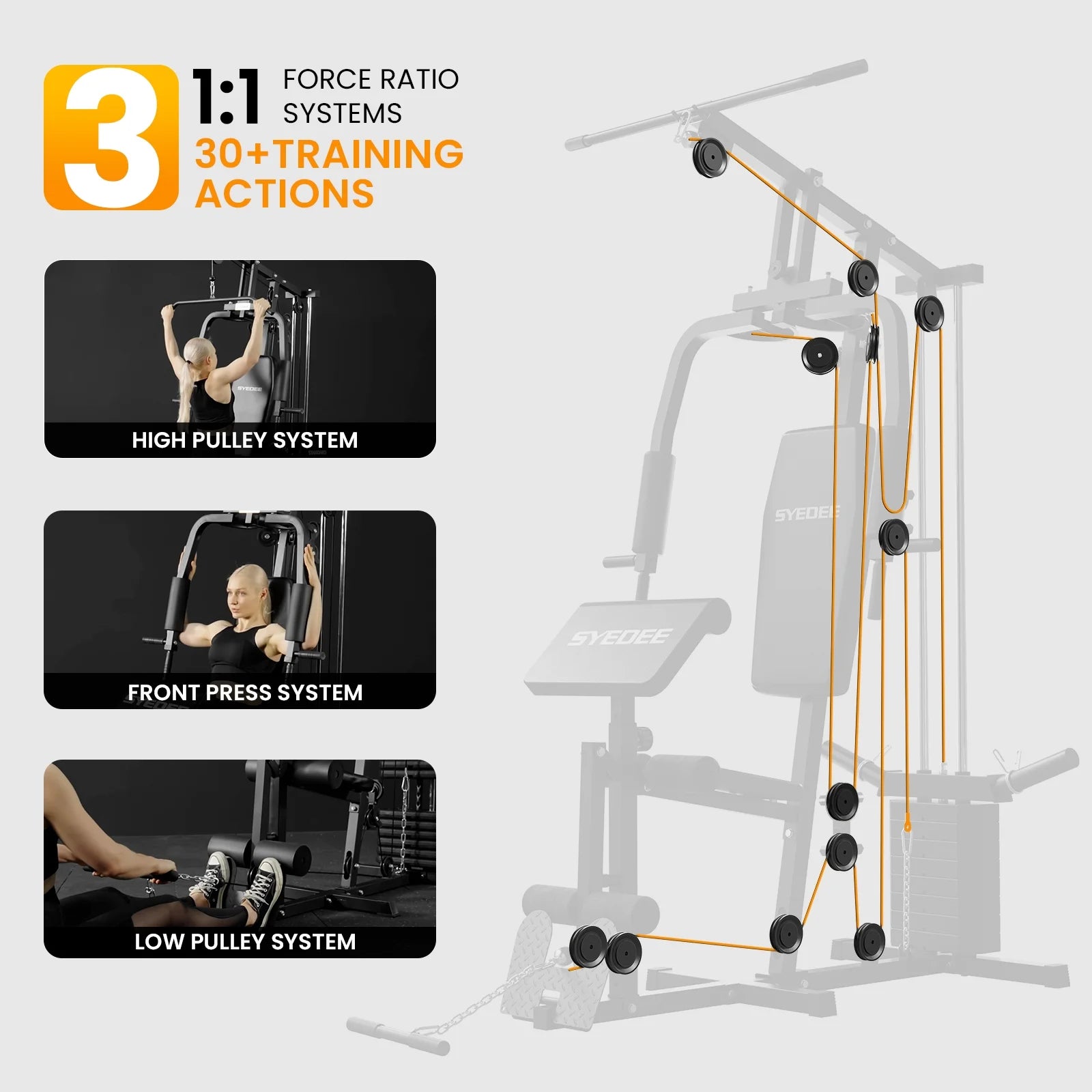 Syedee Home Gym Station, Workout Station with 105LBS Weight Stack (KF43GS03US-BWSTX-A001)