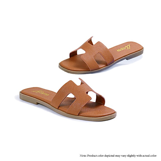 Liliana Bestia-1A Women Slip on Broad Overstrap Sandal   Tan