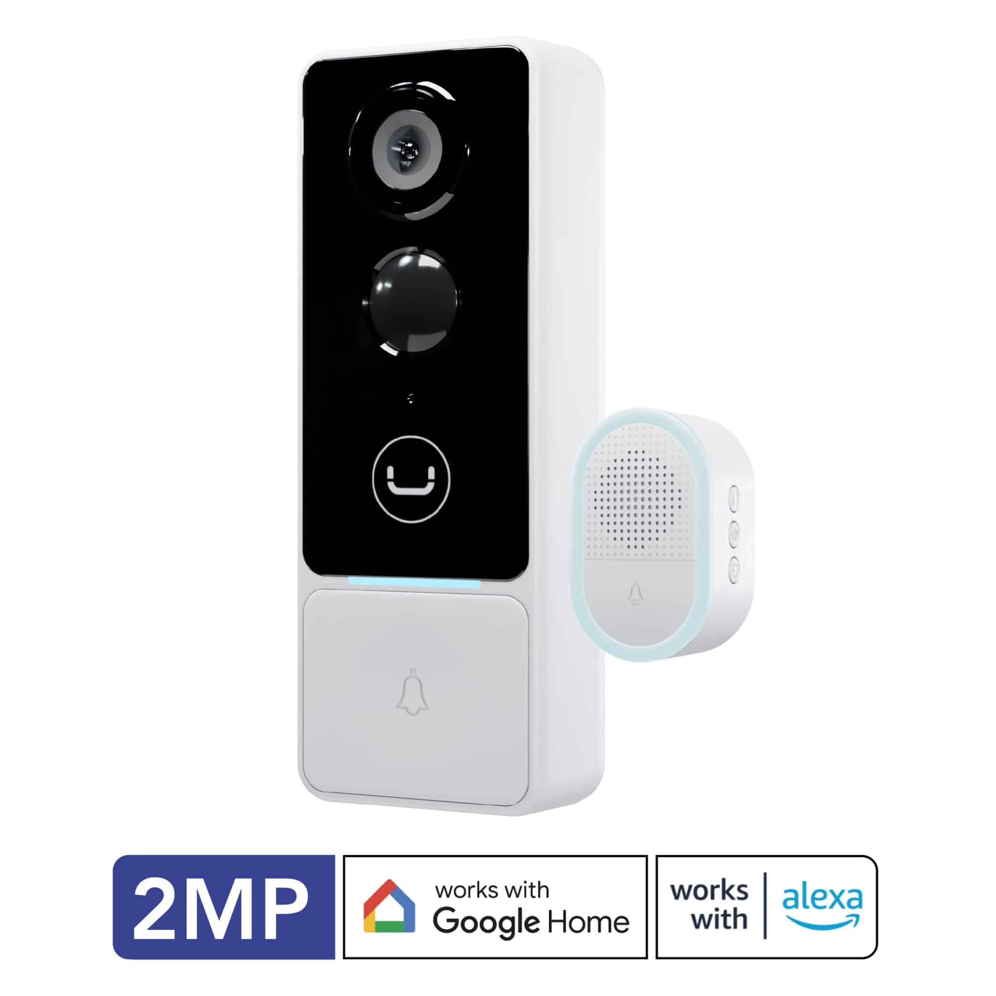Unno Tekno Smart WiFi Wireless Video Doorbell with Chime 2MP Camera CM1481WT