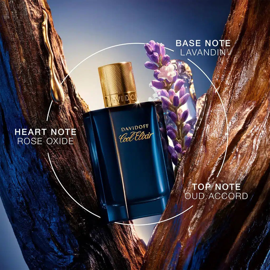 Davidoff Cool Elixir Parfum 100ml – Woody Aromatic Oud Fragrance for Men with Lavender & Rose