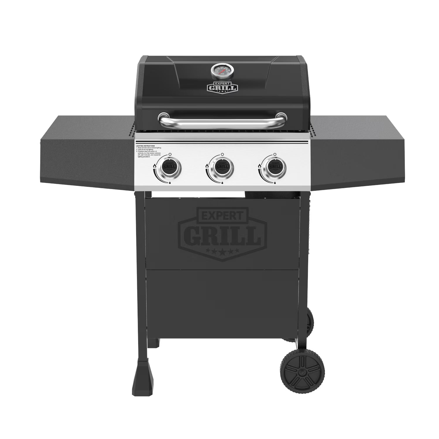 Expert Grill 3-Burner Propane Gas Grill Outdoor BBQ with Side Shelves & Wheels