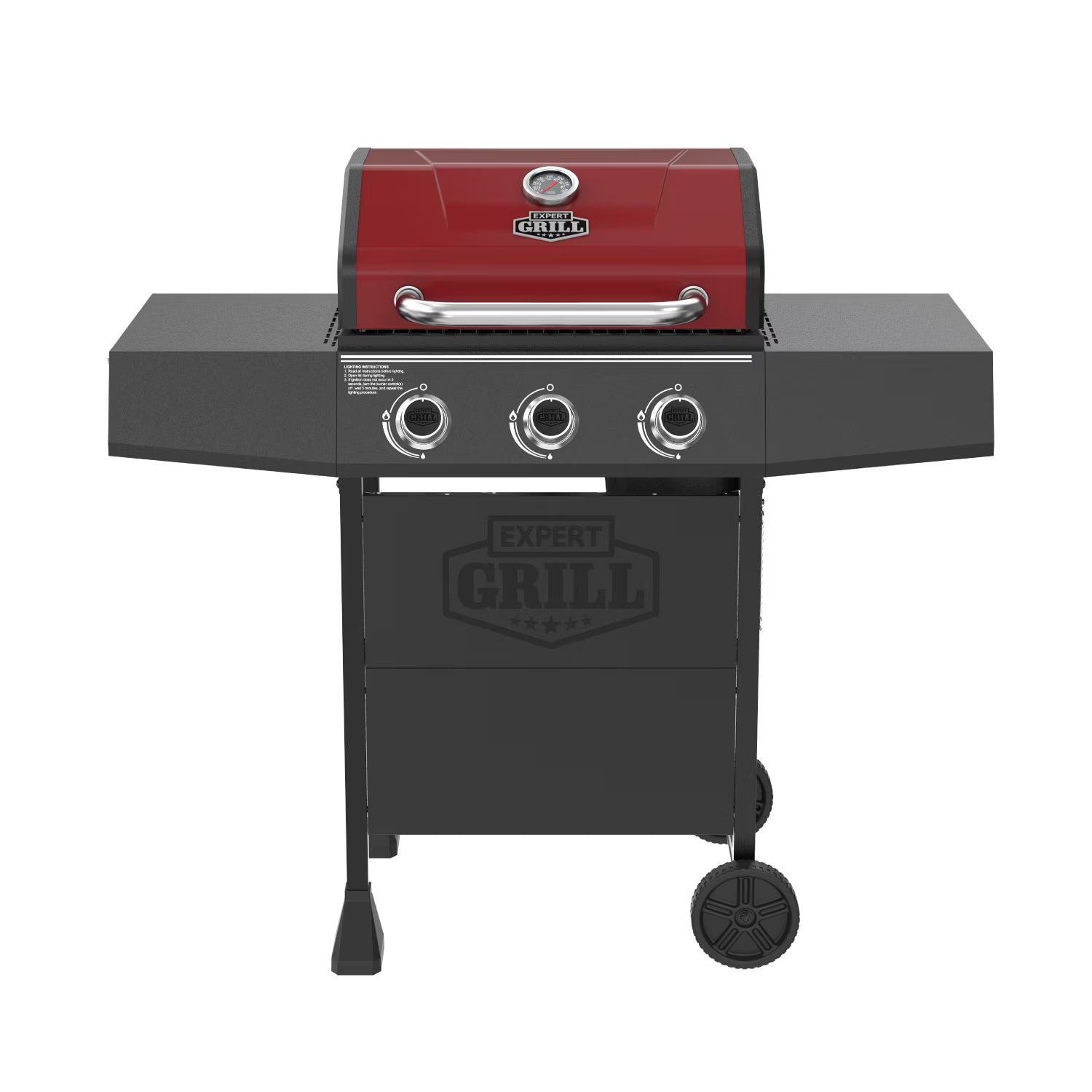 Expert Grill 3-Burner Propane Gas Grill Outdoor BBQ with Side Shelves & Wheels