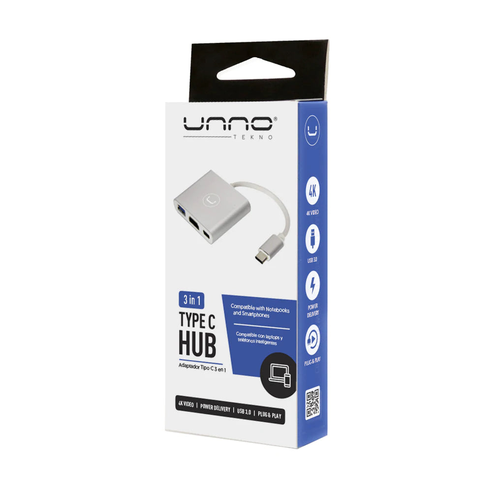 Unno Tekno Hub Type C 3-in-1 HDMI USB 3.0 PD Adapter HB1101GY