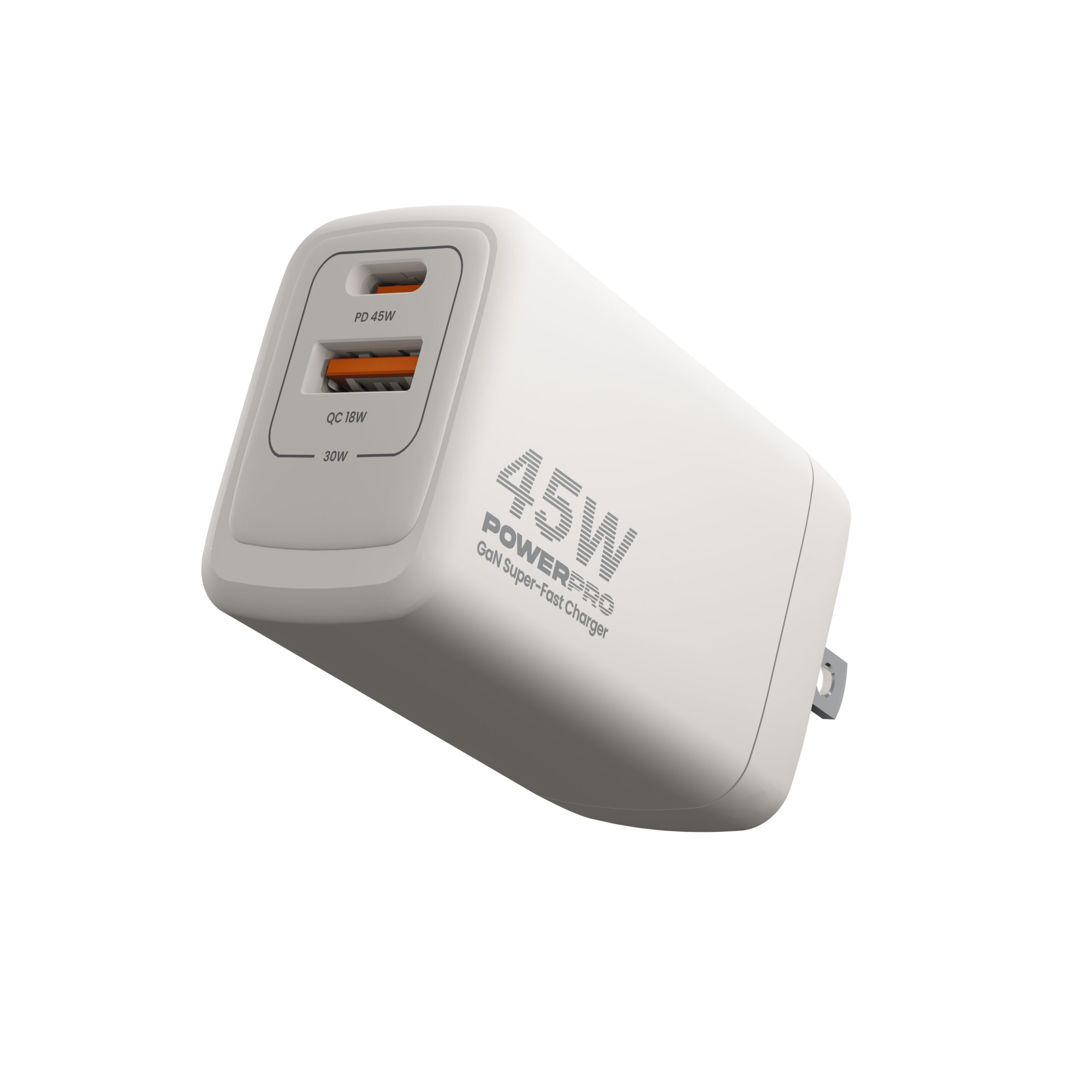 Unno Tekno Wall Fast Charger GaN PD45W Dual Port USB-A and USB-C PW5065WT