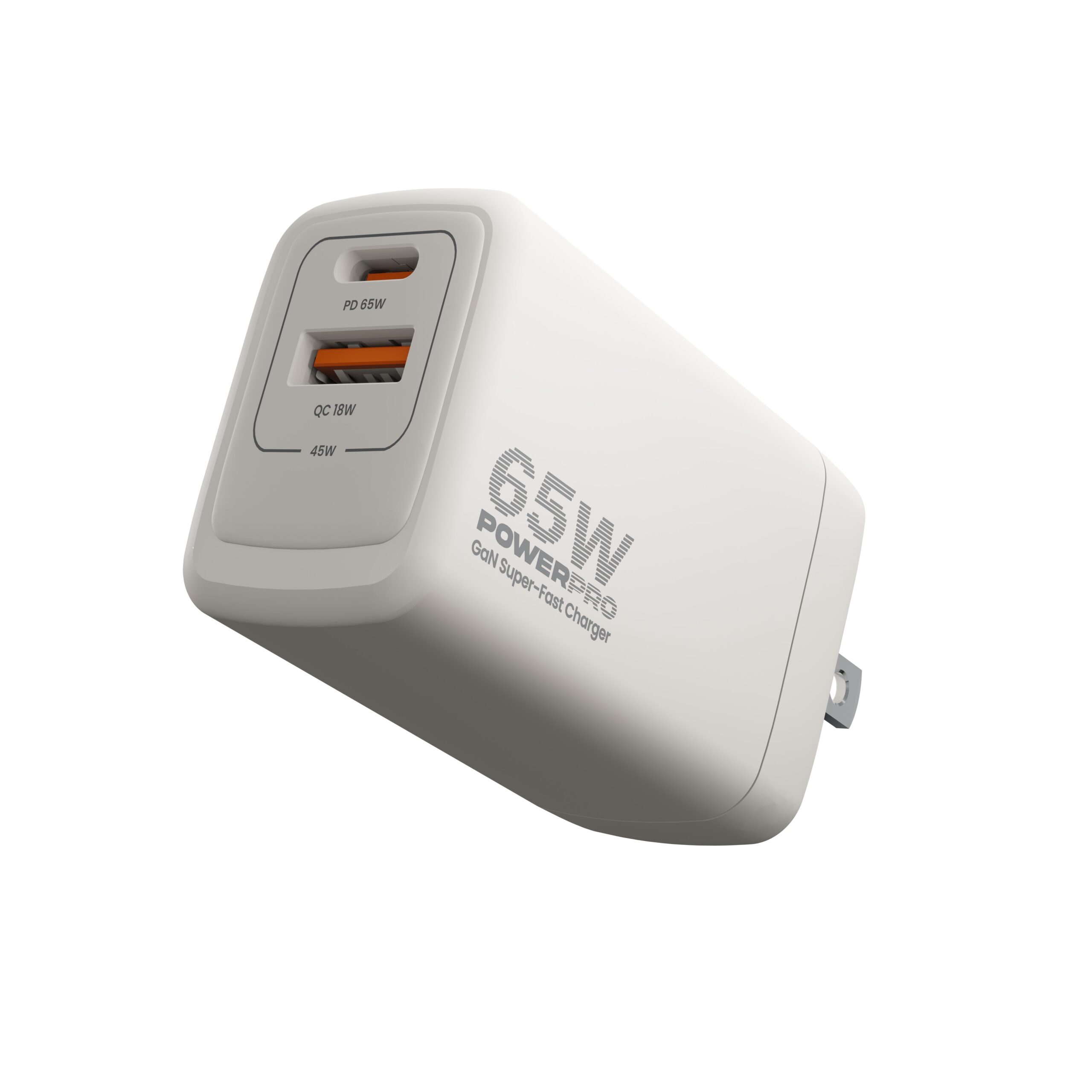 Unno Tekno PowerPro Dual Port 65W Travel Charger PW5066WT GaN USB-C PD Fast Charger
