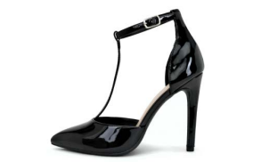 My Delicious Anya-S Women Pointy Toe Strap Up Heel Shoe Black PAT