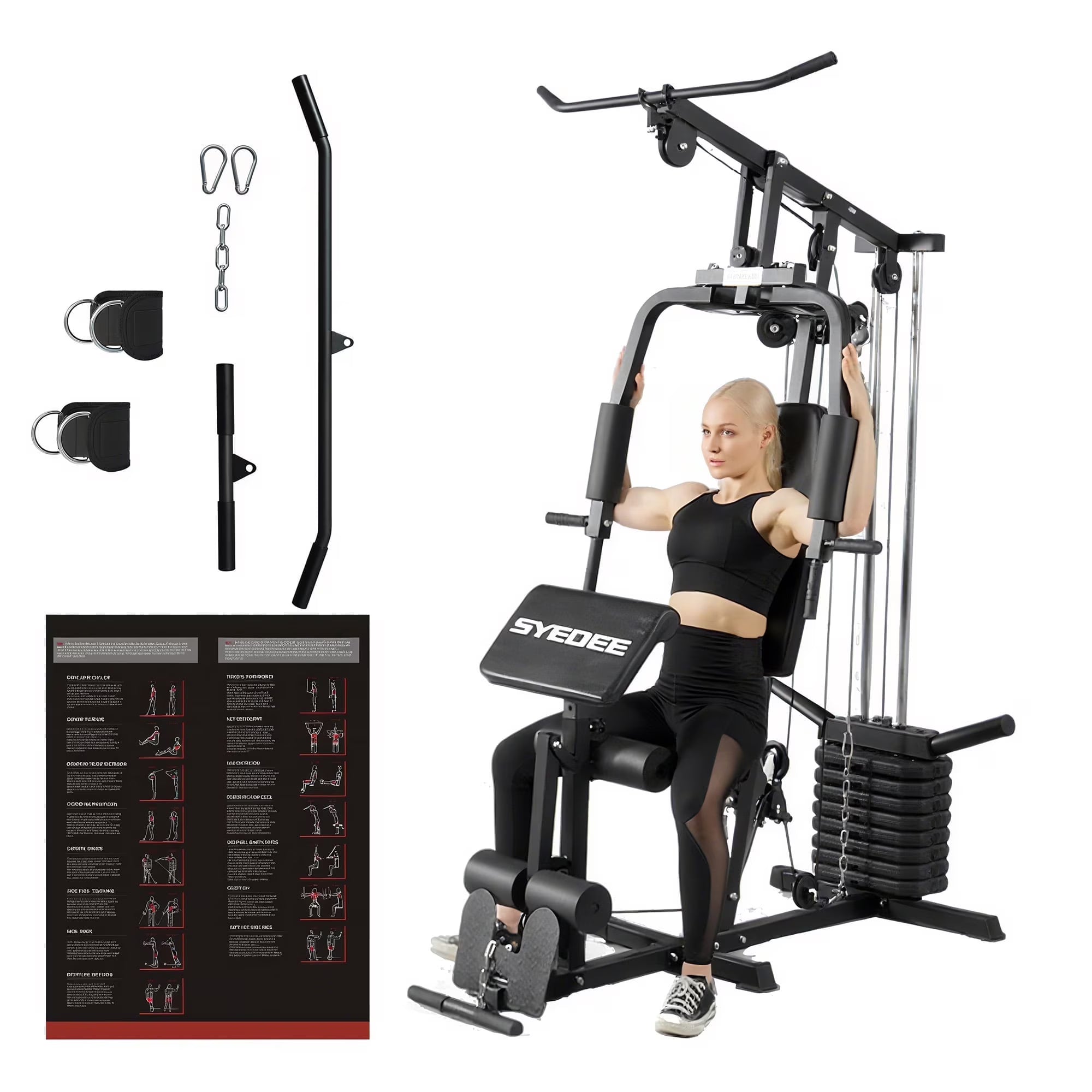 Syedee Home Gym Station, Workout Station with 105LBS Weight Stack (KF43GS03US-BWSTX-A001)