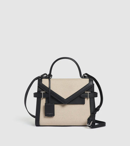 Emilie Medium Double Flap Handbag Cotton Canvas Smooth Leather TEMI1015Q71-Natural Tan