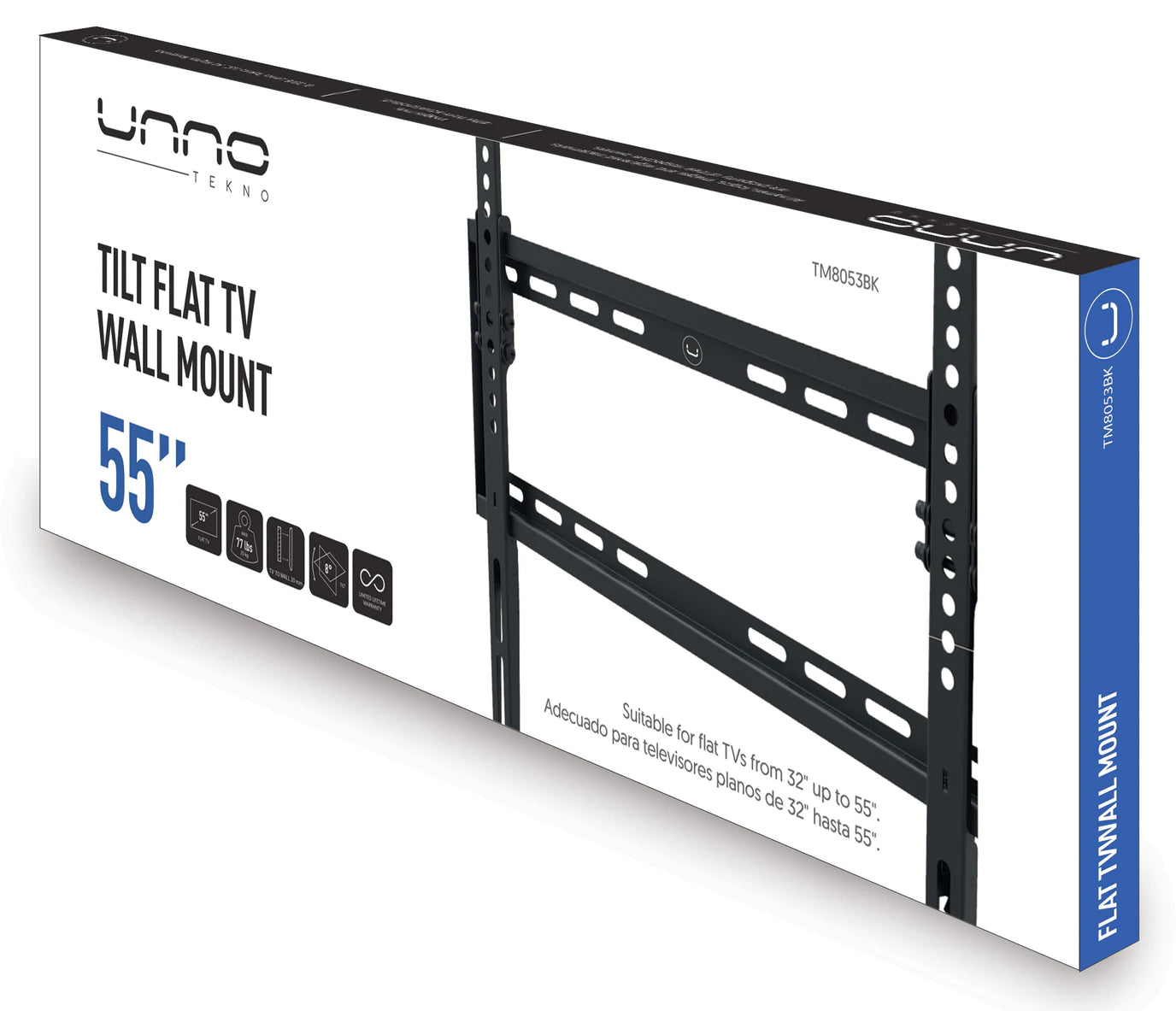 Unno Tekno 55" TV Wall Mount with Tilt TM8053BK Slim Adjustable Bracket