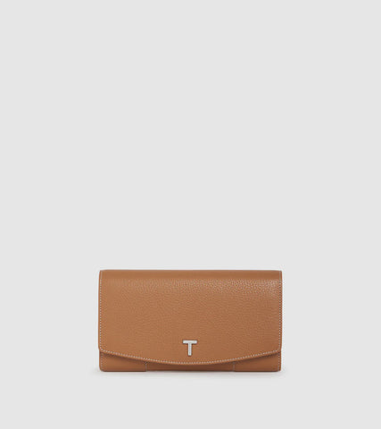 Romy Large flap wallet in grained leather Tan TROM3301G05