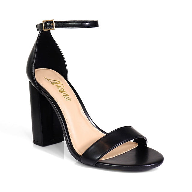 Liliana Vivi-2 Ladies Block high Heel Ankle Strap Open Toe Sandals Shoes Black