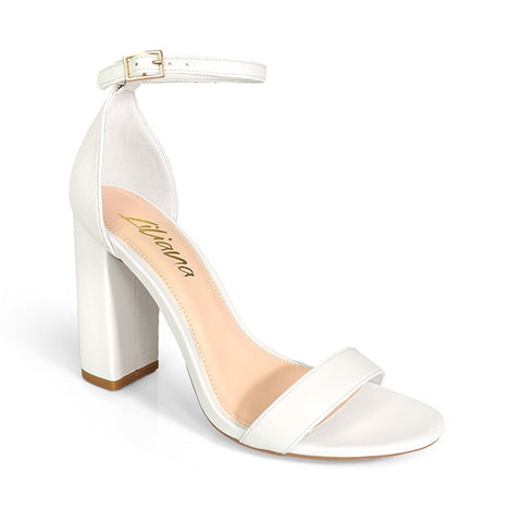Liliana Vivi-2 Ladies Block high Heel Ankle Strap Open Toe Sandals Shoes White