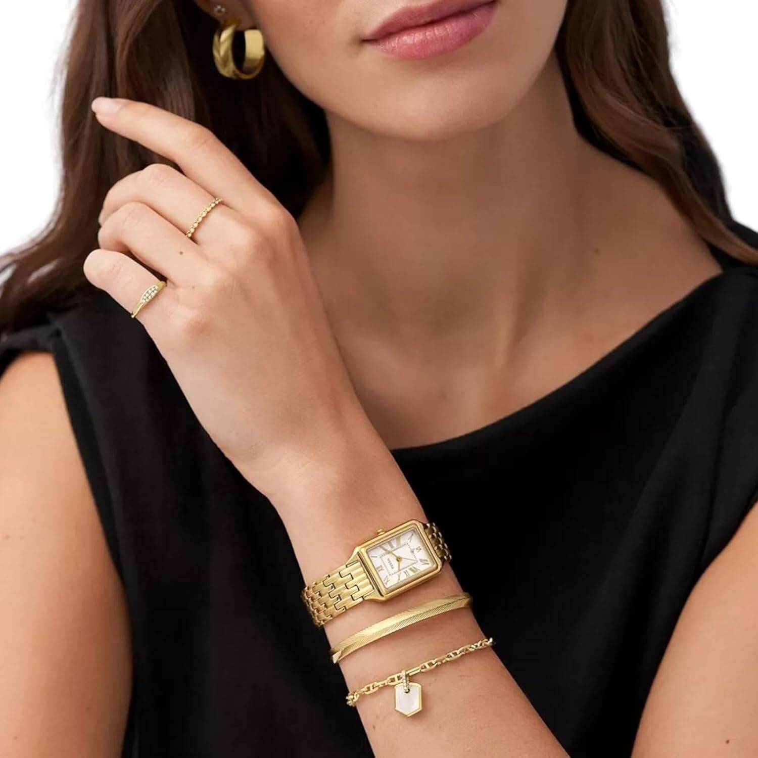 Fossil ES5220 Raquel Date Silver Dial Gold-tone Ladies