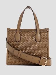 GUESS Silvana Woven Mini Tote Bag Dark Taupe