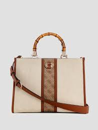 GUESS Kerima Bamboo 2 Comp tote Bag Natural/Latte Logo