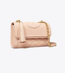 Tory Burch Small Fleming Polished - Grain Convertible Shoulder Bag - Pink Dawn