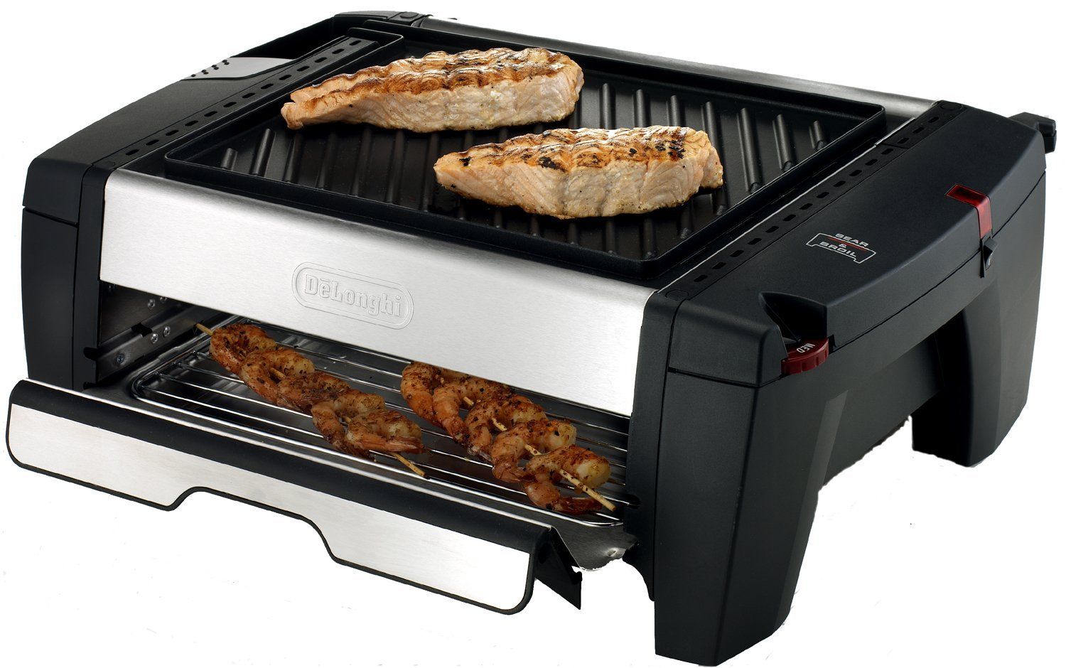 DeLonghi Indoor Grill and Smokeless Broiler BQ100 Electric BBQ Grill Non-Stick Smokeless Cooking