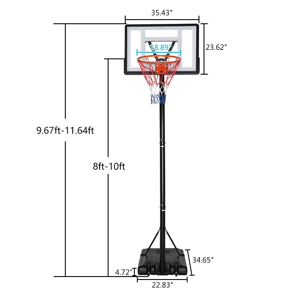 Ktaxon 8–10ft Adjustable Portable Basketball Hoop with Wheels Indoor Outdoor Goal
