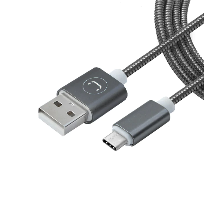 Unno Tekno USB-A to Type C Stainless Steel Cable 1m / 3ft Gray CB4063GY Fast Charge Sync