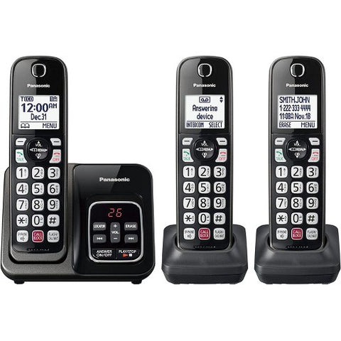 Panasonic 3 Handsets Cordless Phone with Answering Machine System KX-TGD833 Metallic Black