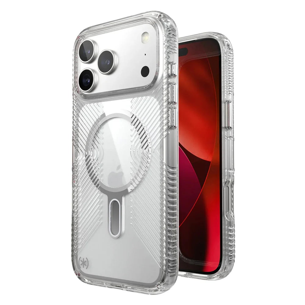 Quikcell Speck Presidio Perfect Clear Grip Case for Apple iPhone 17 Pro Max – Clear/Silver Protective Cover