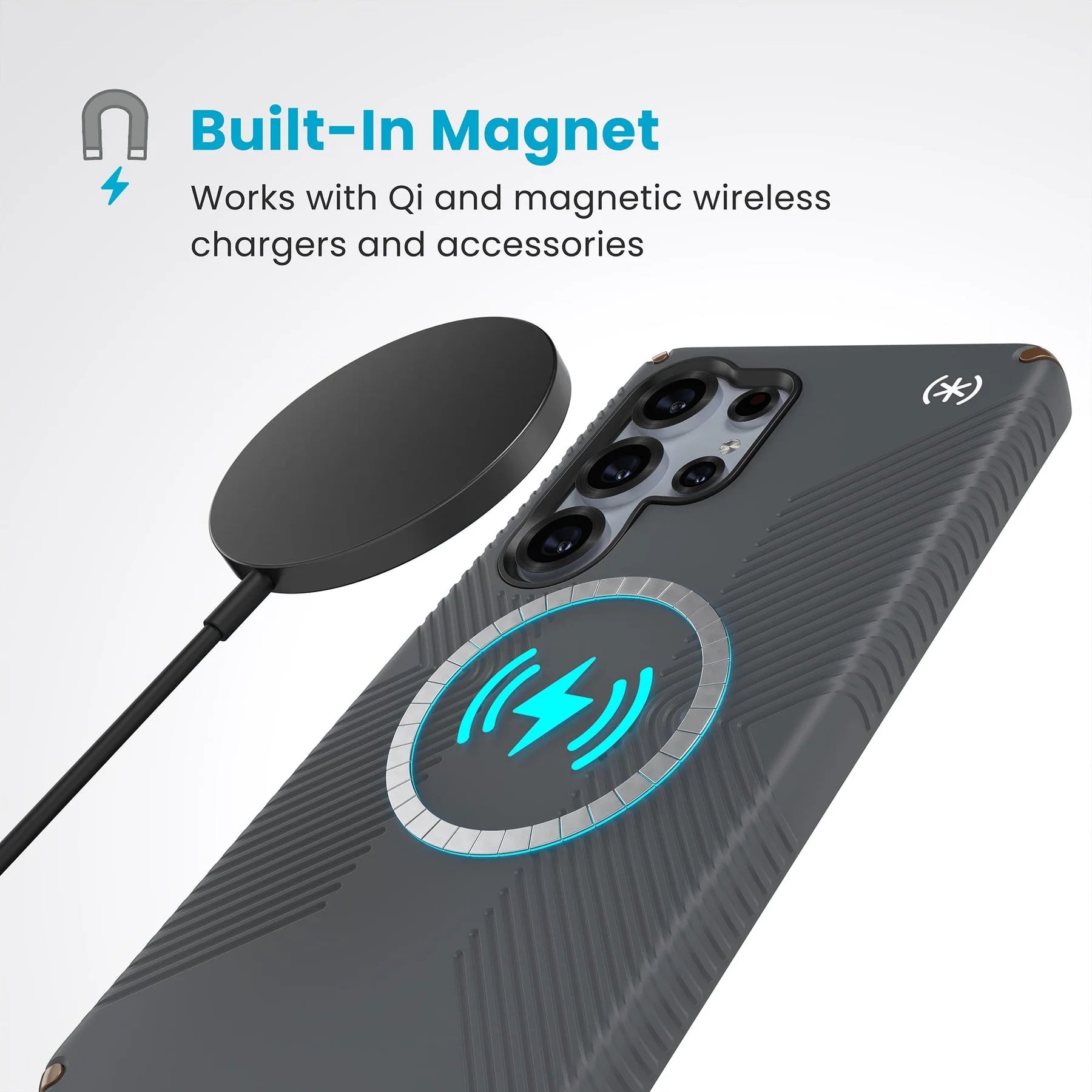 Quikcell Speck Presidio2 Grip + Magnet Case for Samsung Galaxy S25 Ultra – Charcoal Grey/Cool Bronze/White