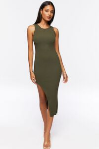 Forever 21 Ribbed Knit Midi Tank Dress-Cypress