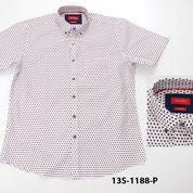 Oleg Cassini Men 13S-1188-P Poplin Print Slim Fit Short Sleeve Shirt Navy