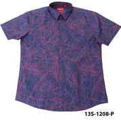 Oleg Cassini Men 13S-1208-P Poplin Print Slim Fit Short Sleeve Shirt Navy-GL/SHW