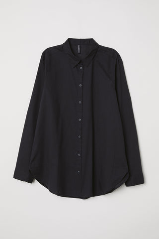 H&M 1543/1 Women Longsleeve Cotton Shirt Black-SHG/SHW
