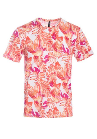 Hawk's Bay Men UV-57/9 Maple Print TShirt Coral Tropics-GL