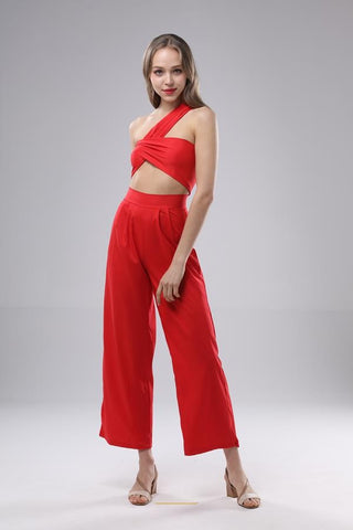 Ethan N Joy Fashion Two Piece Set Red Top And Wide Leg Pant Set Red-SHW