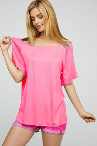 Bibi Loose Fit knit Raglan Top Neon Pink-MT/SHG